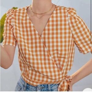 Fsle Orange Gingham Cross Over Top